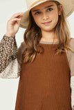 GY1341 Brown Girls Contrast Woven Sleeve Top Detail