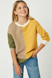 GY1347 TAUPE MIX Girls Colorblock Paneled Knit Sweater Front