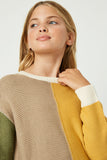 GY1347 TAUPE MIX Girls Colorblock Paneled Knit Sweater Detail