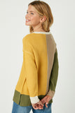 GY1347 TAUPE MIX Girls Colorblock Paneled Knit Sweater Back