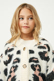 GY2048 Ivory Girls Fuzzy Leopard Sweater Cardigan Detail