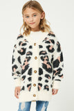 GY2048 Ivory Girls Fuzzy Leopard Sweater Cardigan Front
