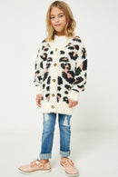 GY2048 Ivory Girls Fuzzy Leopard Sweater Cardigan Full Body