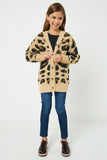 GY2048 Tan Girls Fuzzy Leopard Sweater Cardigan Full Body