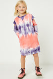 GY2058 Pink Mix Girls Tie Dye Cold Shoulder French Terry Dress Full Body