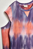 GY2058 Pink Mix Girls Tie Dye Cold Shoulder French Terry Dress Detail