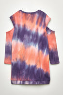 GY2058 Pink Mix Girls Tie Dye Cold Shoulder French Terry Dress Back Flat