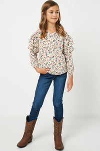 GY2061 Cream Mix Printed Ruffle Sleeve Top Full