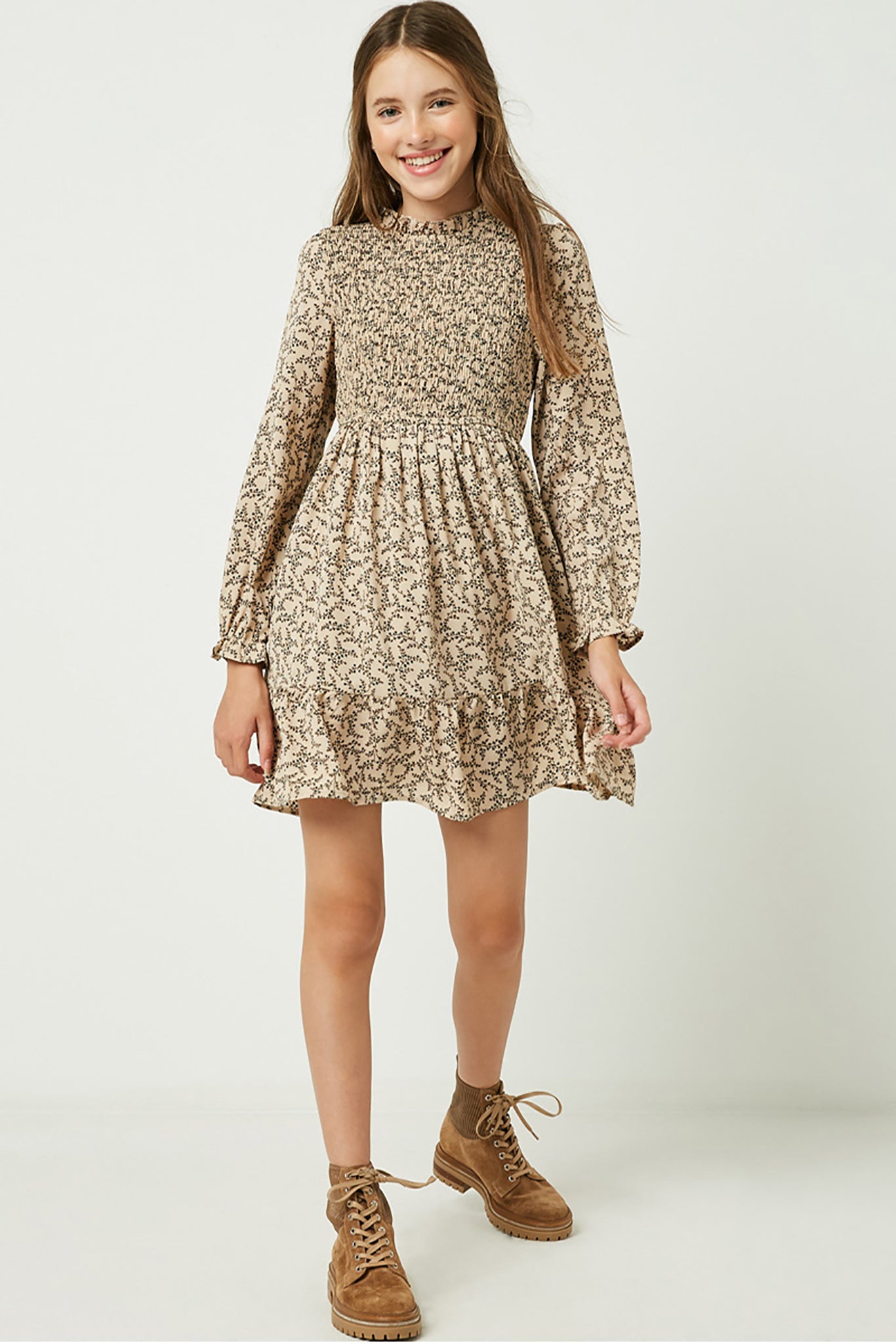 Long Sleeve Smocked Mini Dress