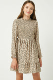 GY2075 Ivory Girls Long Sleeve Smocked Mini Dress Front