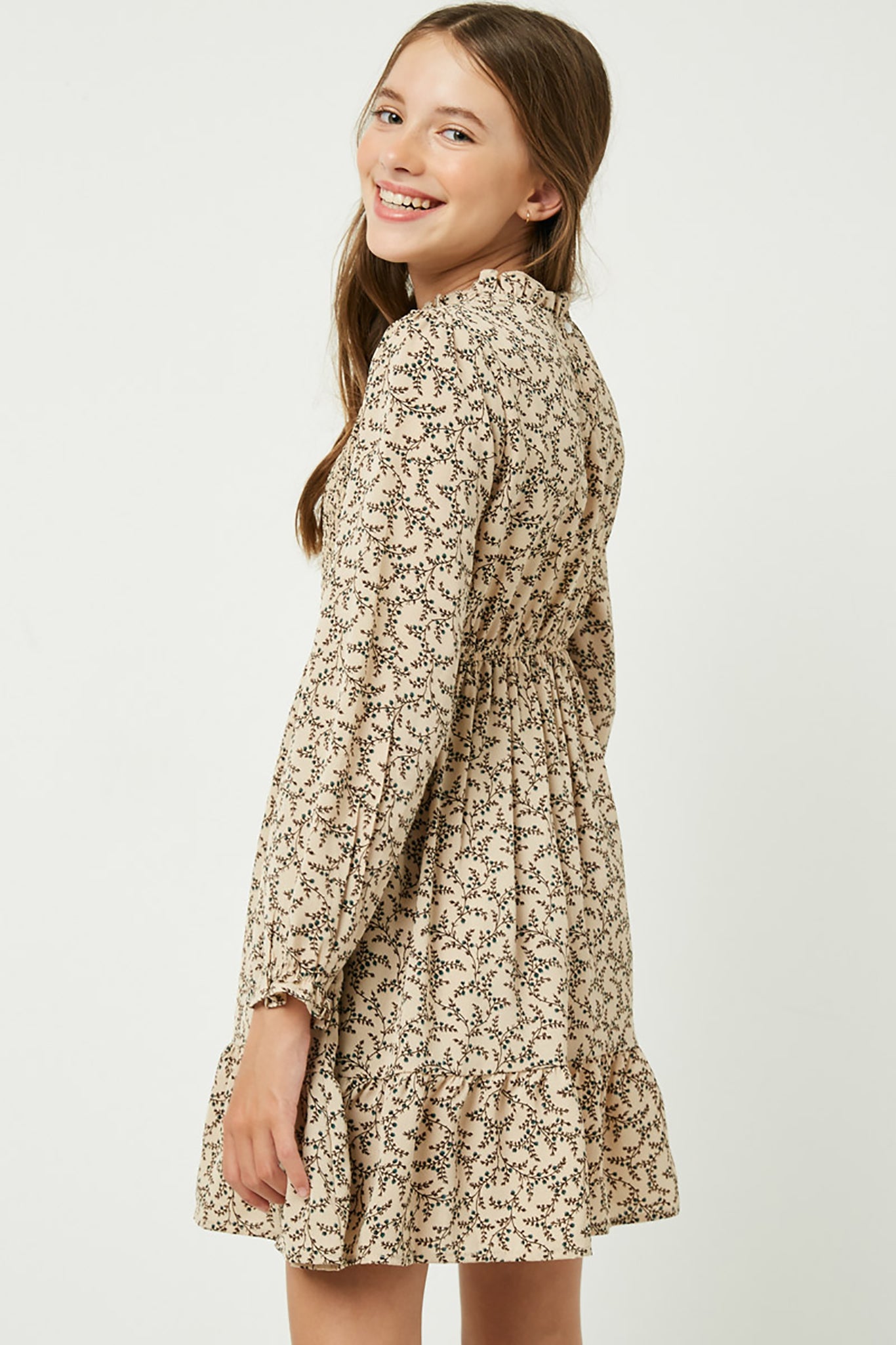 GY2075 Ivory Girls Long Sleeve Smocked Mini Dress Back