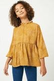 GY2100 Mustard Girls Ruffle Neck Long Sleeve Babydoll Top- Front