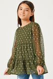GY2101 Olive Girls Metallic Dot Tiered Tunic Front 2