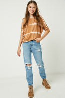 GY2203 BROWN Girls Tie Dye High Low Long Sleeve Dolman Full Body