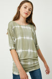 GY2203 OLIVE Girls Tie Dye High Low Long Sleeve Dolman Front