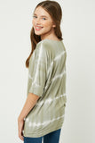 GY2203 OLIVE Girls Tie Dye High Low Long Sleeve Dolman Back