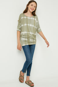GY2203 OLIVE Girls Tie Dye High Low Long Sleeve Dolman Full Body