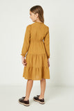 GY2222 Camel Girls Long Sleeve Embroidered Tiered Midi Dress Back