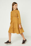 GY2222 Camel Girls Long Sleeve Embroidered Tiered Midi Dress Side