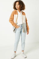 GY2238 Mustard Mix Girls Color Block Brushed Knit Hoodie Full Body