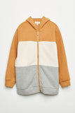 GY2238 Mustard Mix Girls Color Block Brushed Knit Hoodie Flat Front