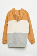GY2238 Mustard Mix Girls Color Block Brushed Knit Hoodie Flat Back