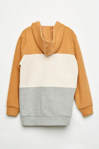 GY2238 Mustard Mix Girls Color Block Brushed Knit Hoodie Flat Back
