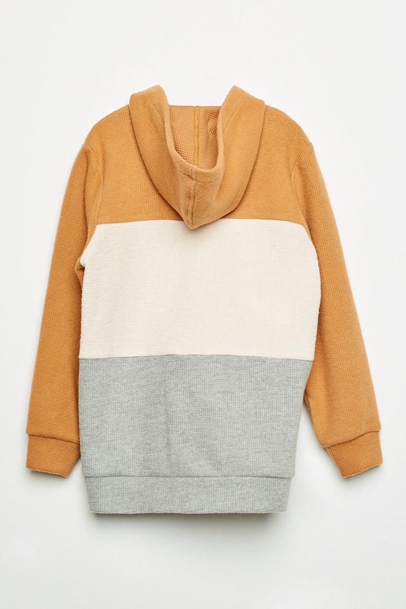 GY2238 Mustard Mix Girls Color Block Brushed Knit Hoodie Flat Back