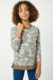 GY2251 CAMO Girls Washed Camo Printed Long Sleeve Top Front