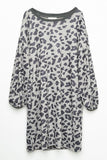GY2255 Grey Girls Leopard Printed Long Sleeve Side Pocket Knit Dress Flat Front