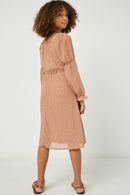 GY2267 Mauve Girls Ruffled Square Neck Polka Dot Dress Full Body