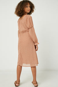 GY2267 Mauve Girls Ruffled Square Neck Polka Dot Dress Full Body