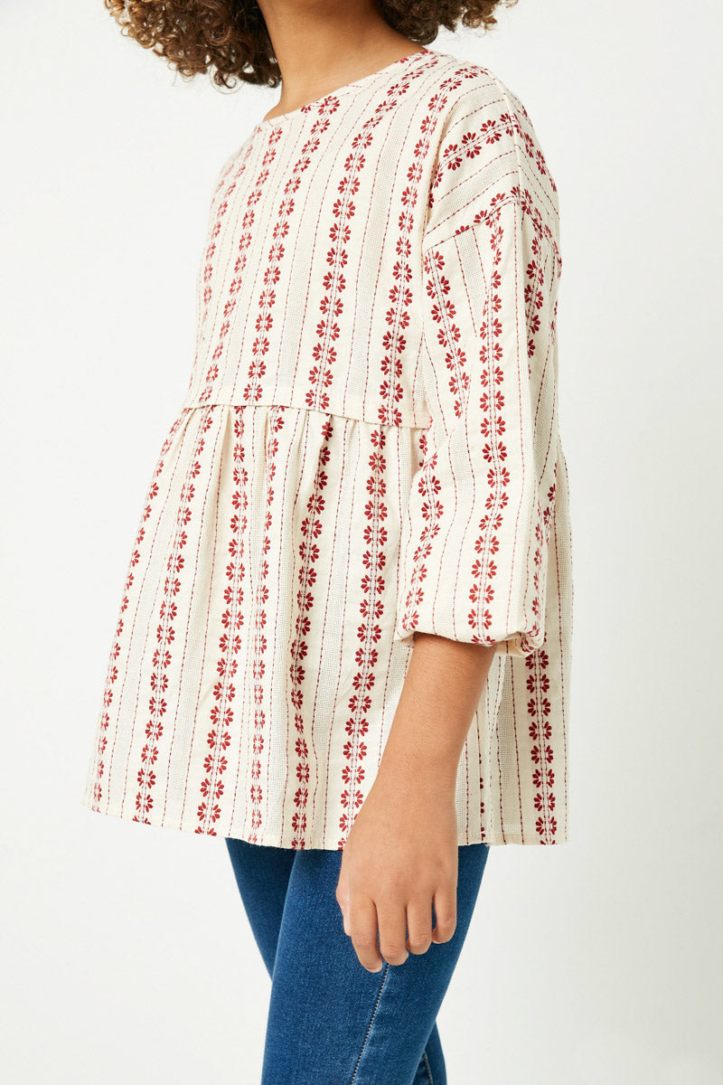 Embroidered Stripe Babydoll Top