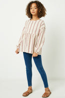 GY2283 Girls Embroidered Stripe Babydoll Top Full Body