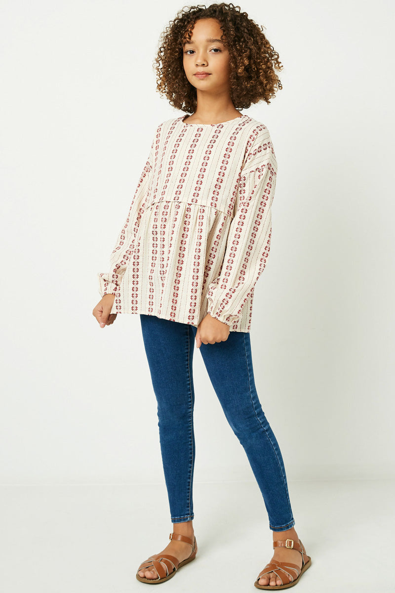 GY2283 Girls Embroidered Stripe Babydoll Top Full Body