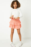 GY2297 Olive Girls Smocked Ruffle Tiered Mini Skirt Full Body