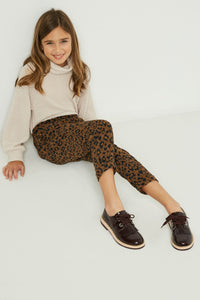 GY2308 Brown Girls Animal Print Elastic Waist Corduroy Pants Full Body