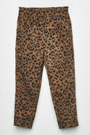 GY2308 Brown Girls Animal Print Elastic Waist Corduroy Pants Front Flat