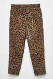 GY2308 Brown Girls Animal Print Elastic Waist Corduroy Pants Front Flat