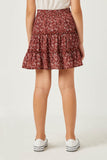 GY2321 Burgundy Girls Ruffle Tier Drawstring Mini Skirt Back