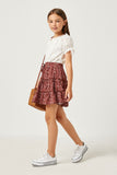 GY2321 Burgundy Girls Ruffle Tier Drawstring Mini Skirt Side