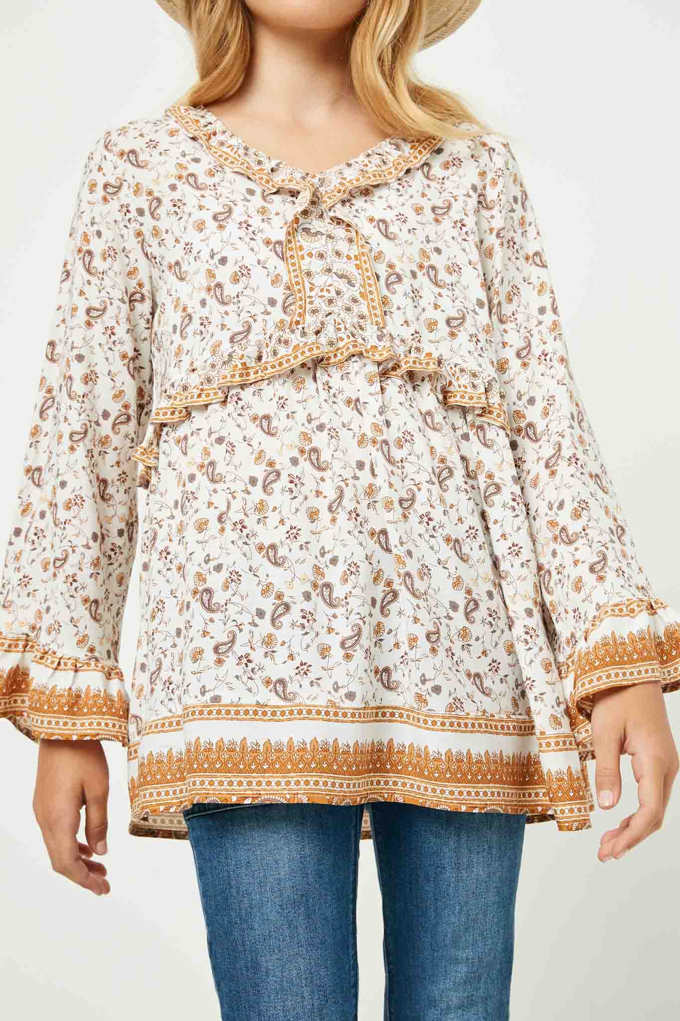 Ruffled Paisley Print Tunic