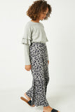 GY2364 Grey Girls Leopard Print Elastic Waist Bell Bottom Pants- Side