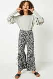 GY2364 Grey Girls Leopard Print Elastic Waist Bell Bottom Pants- Front