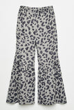 GY2364 Grey Girls Leopard Print Elastic Waist Bell Bottom Pants- Flat Back