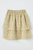 GY2366 Yellow Girls Elastic Waist Tiered Floral Skirt Front Flat