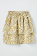 GY2366 Yellow Girls Elastic Waist Tiered Floral Skirt Front Flat