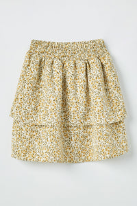 GY2366 Yellow Girls Elastic Waist Tiered Floral Skirt Front Flat
