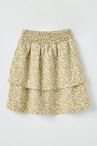 GY2366 Yellow Girls Elastic Waist Tiered Floral Skirt Back Flat