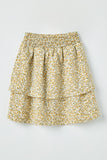 GY2366 Yellow Girls Elastic Waist Tiered Floral Skirt Back Flat